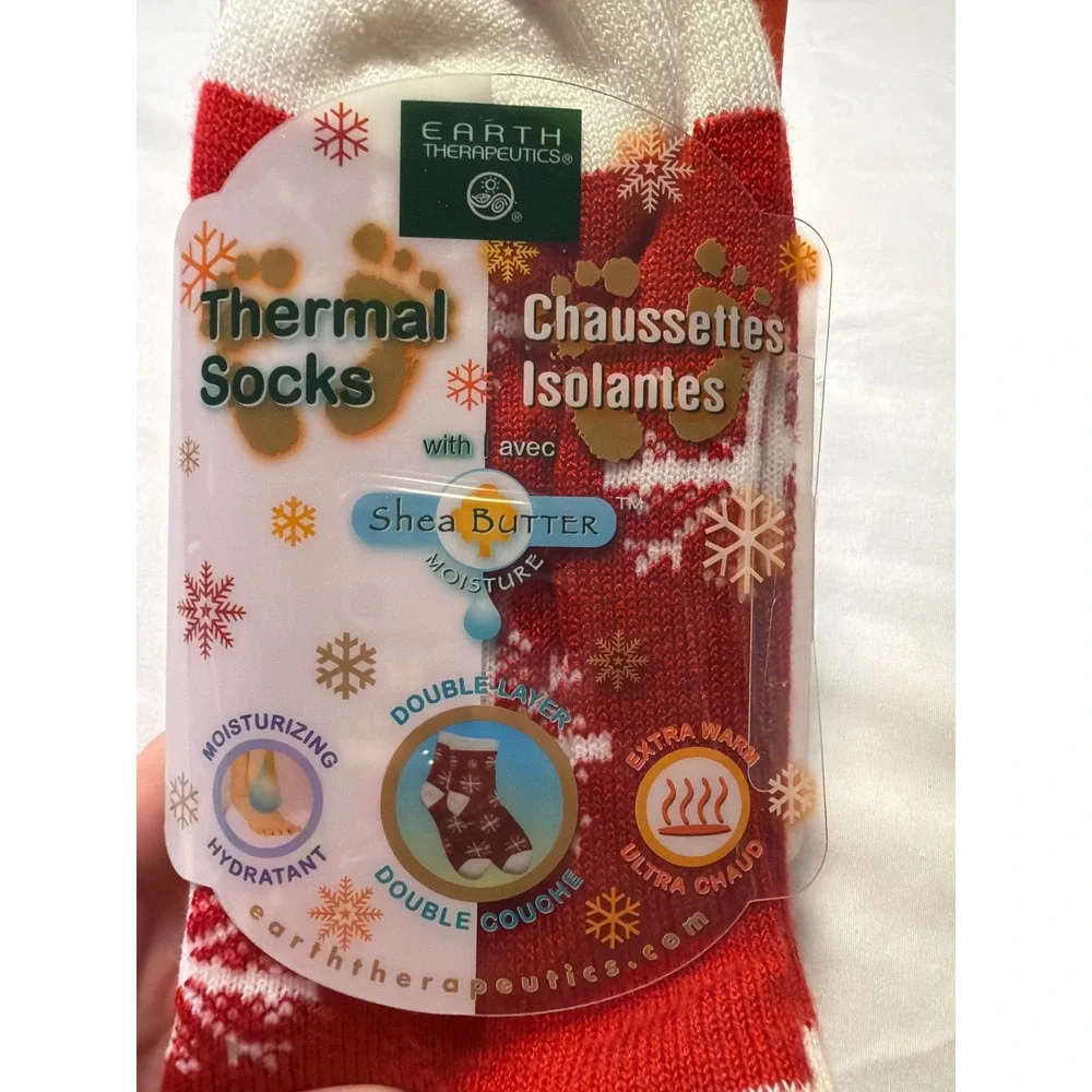 Earth Therapeutics Thermal Socks Shea Butter Infused Red Snowflake One Size NEW